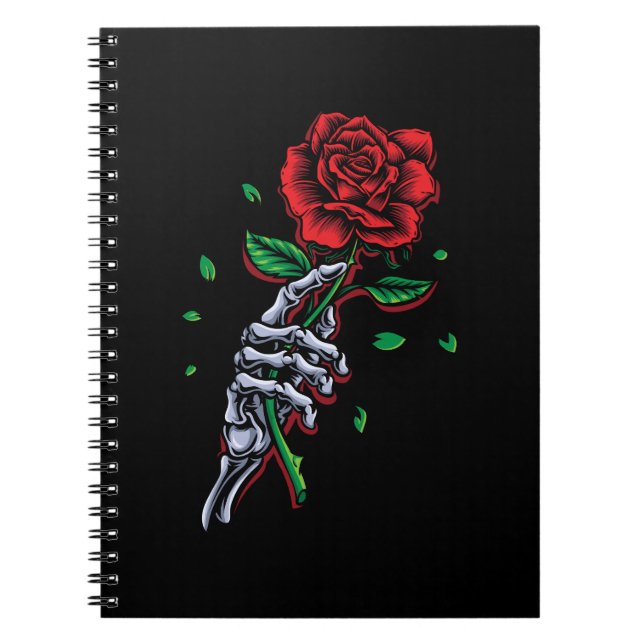 Skeleton Hand Röd ros Flower Anteckningsbok (Framsidan)