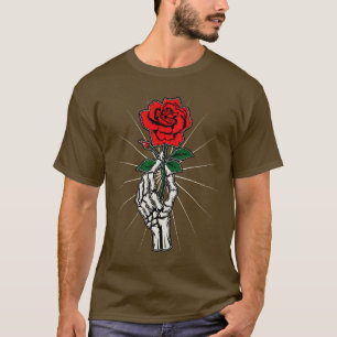 Skeleton Hand Röd ros Flower Artistic Halloween C T Shirt