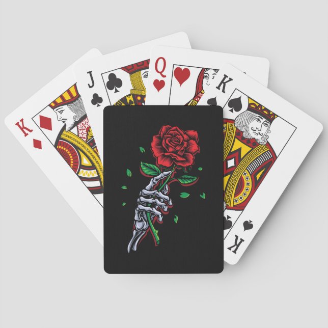Skeleton Hand Röd ros Flower Casinokort (Baksidan)