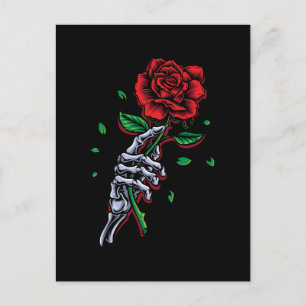 Skeleton Hand Röd ros Flower Helg Vykort