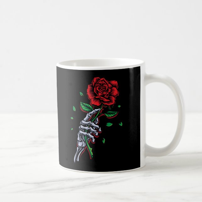 Skeleton Hand Röd ros Flower Kaffemugg (Höger)