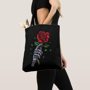 Skeleton Hand Röd ros Flower Tygkasse