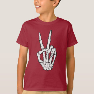 Skeleton hand skapar fredstecken t shirt