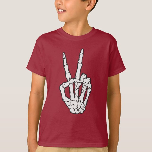 Skeleton hand skapar fredstecken t shirt (Framsida)