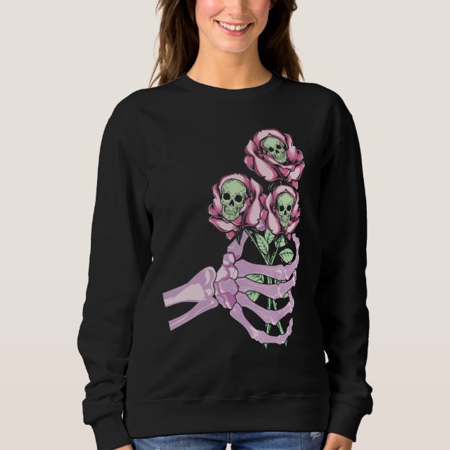 Skeleton Hand Skull Pastel Roses Graphic Valentine T Shirt (Framsida)