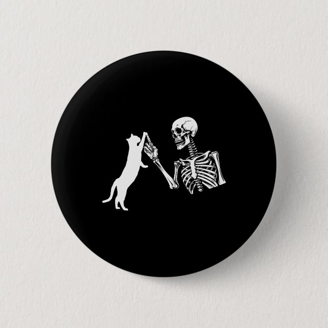 Skeleton Hand spelar Cat Funny Halloween Costume Knapp (Framsida)