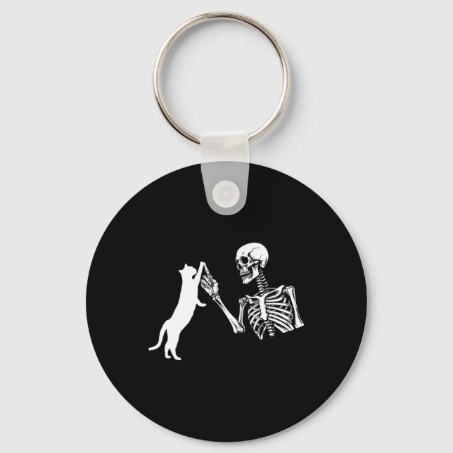 Skeleton Hand spelar Cat Funny Halloween Costume Nyckelring (Framsida)