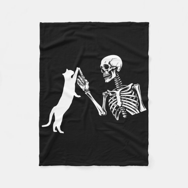 Skeleton Hand spelar upp katt Roligt Halloween Cos Fleecefilt (Framsidan)