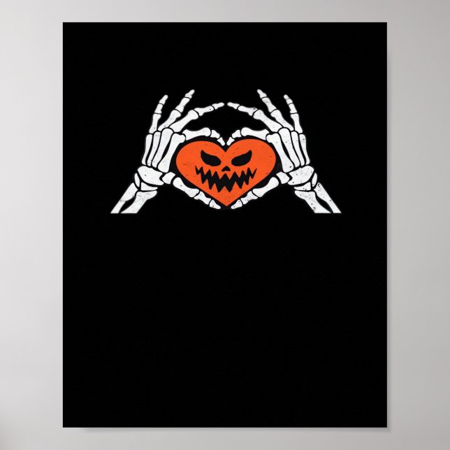 Skeleton Händer A Spooky Halloween Heart Classic Poster (Framsidan)