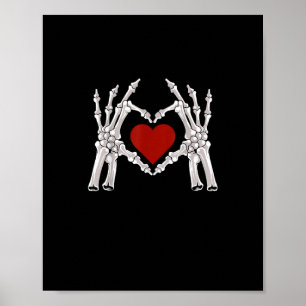 Skeleton Händer bildar ett hjärta med rött hjärta Poster