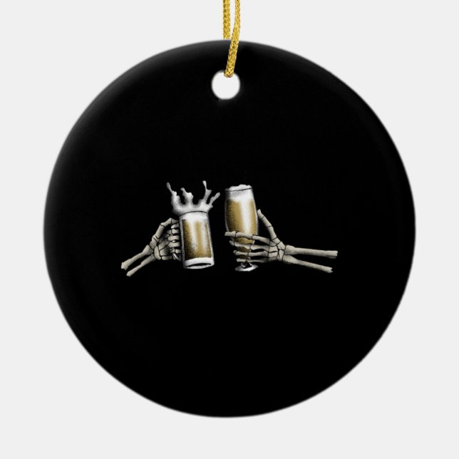 Skeleton Händer Cheering på en Julgransprydnad Keramik (Framsidan)