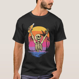 Skeleton Händer Cheers Beer med Sunset Retro Backg T Shirt