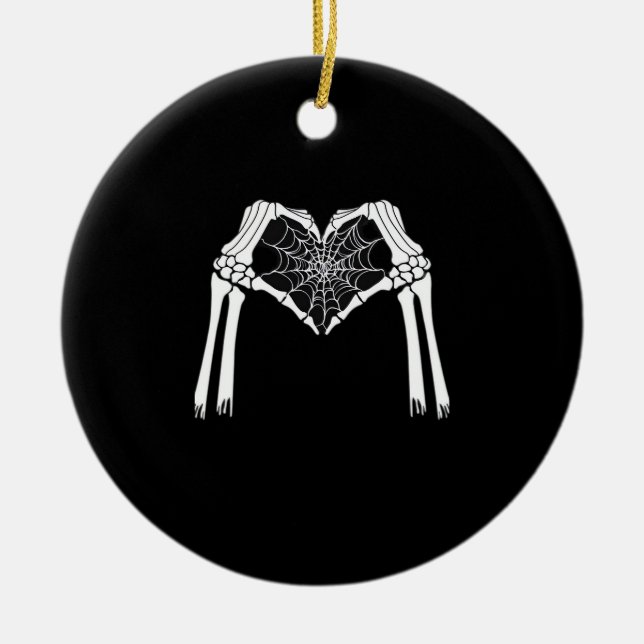 Skeleton Händer Cobweb Heart (Vit) Classic Julgransprydnad Keramik (Framsidan)