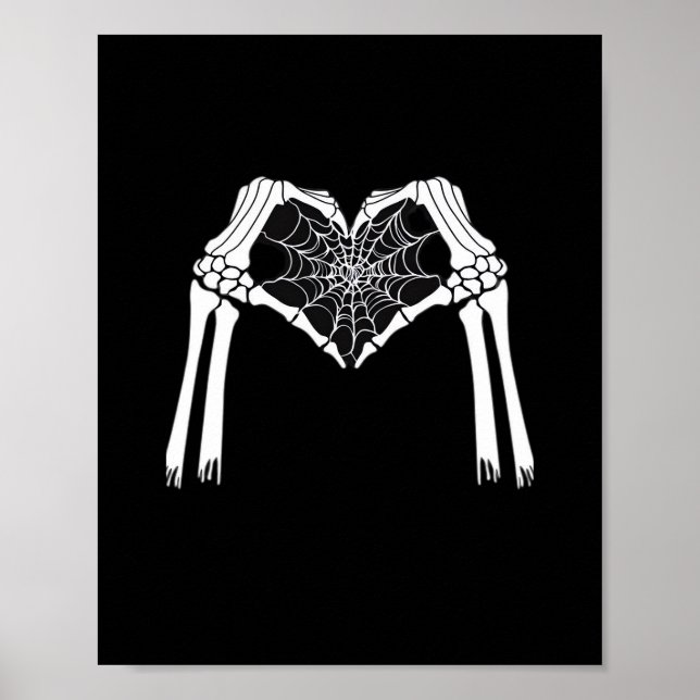 Skeleton Händer Cobweb Heart (Vit) Classic Poster (Framsidan)