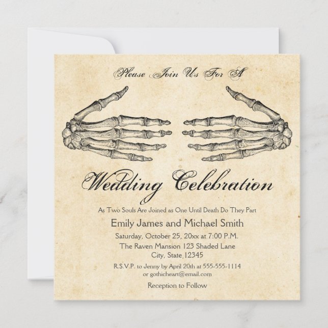 Skeleton Händer Gothic Wedding bjudande Inbjudningar (Framsida)