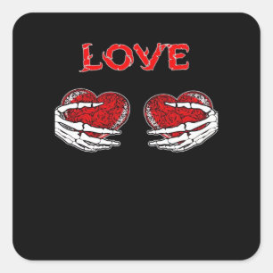 Skeleton Händer Heart Funny Design Fyrkantigt Klistermärke