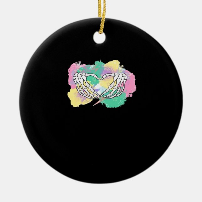 Skeleton Händer Heart med Abstrakt Färgad Backgr Julgransprydnad Keramik (Framsidan)
