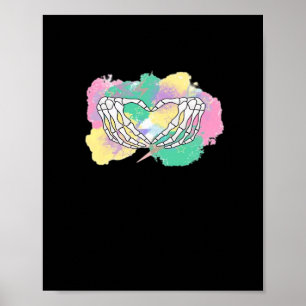 Skeleton Händer Heart med Abstrakt Färgad Backgr Poster