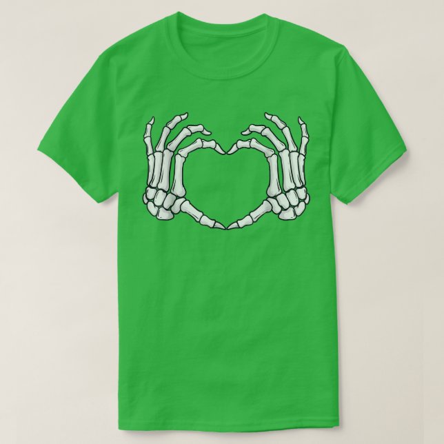 Skeleton Händer Heart Sign Bones Funny Halloween T Shirt (Design framsida)