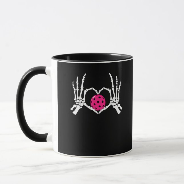 Skeleton Händer Heart Sign Funny Pickle Valentine Mugg (Vänster)