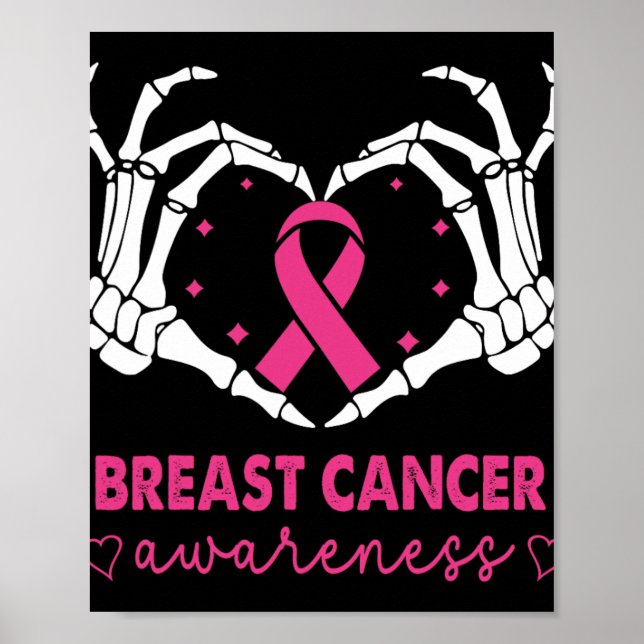 Skeleton Händer Heart Sign Halloween Breast Cancer Poster (Framsidan)