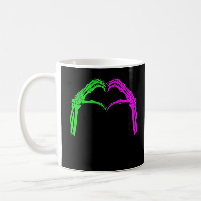 Skeleton Händer Heart Sign Retro Halloween Costume Kaffemugg (Vänster)