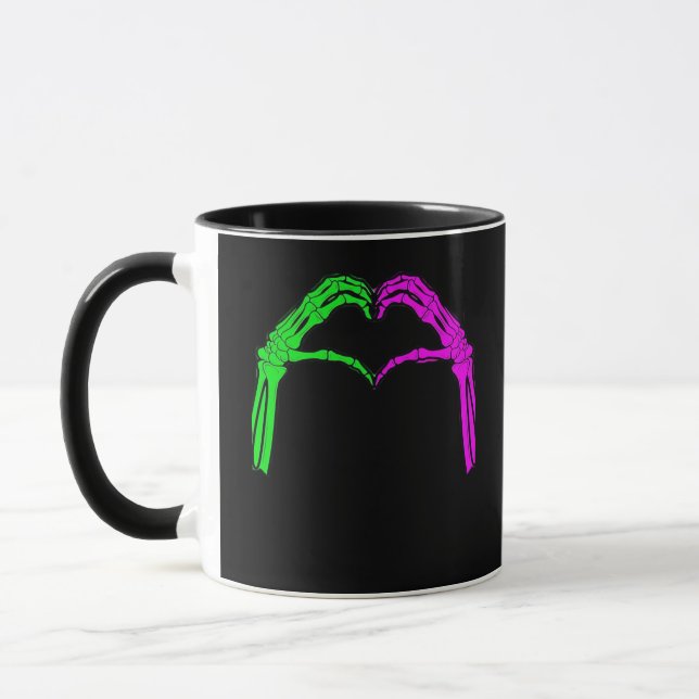 Skeleton Händer Heart Sign Retro Halloween Costume Mugg (Vänster)