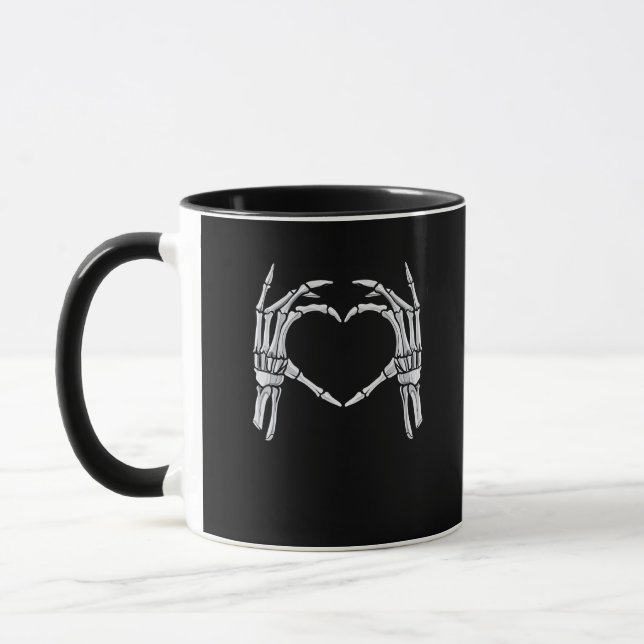 Skeleton Händer Heart Sign Retro Halloween Costume Mugg (Vänster)