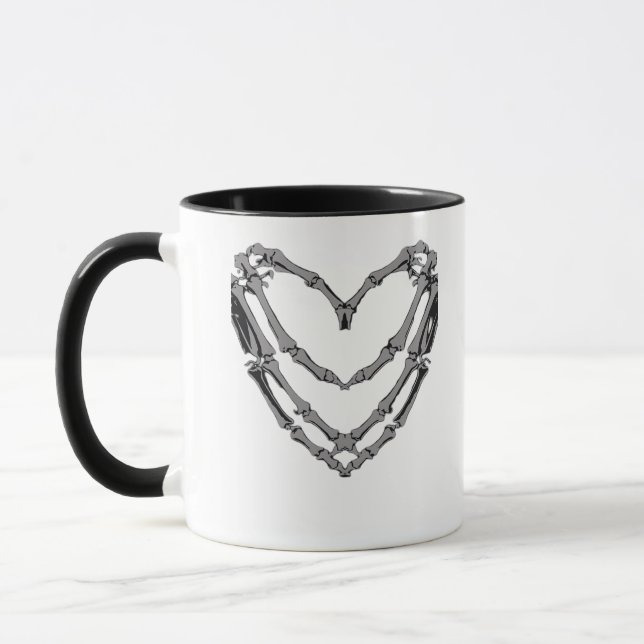 Skeleton Händer Heart Sign Retro Halloween Costume Mugg (Vänster)