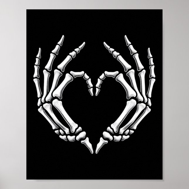 Skeleton Händer Heart Sign Retro Halloween Costume Poster (Framsidan)