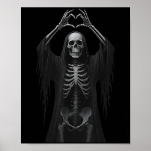 Skeleton Händer Heart Sign Y Ansikte Funny Hallowe Poster