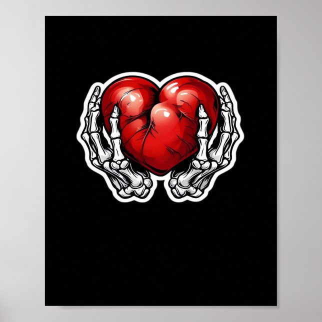 Skeleton Händer Hearts - Cute Halloween Poster (Framsidan)