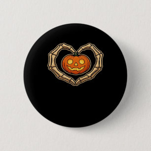Skeleton Händer hjärta med pumpkin Cute Spooky Hal Knapp