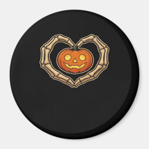 Skeleton Händer hjärta med pumpkin Cute Spooky Hal Magnet