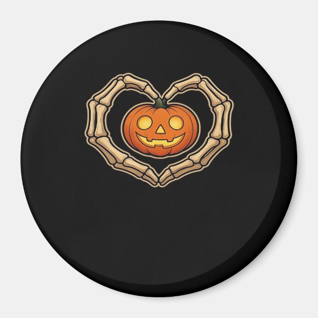 Skeleton Händer hjärta med pumpkin Cute Spooky Hal Magnet (Framsidan)