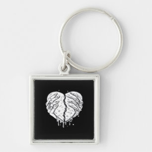 Skeleton Händer Hjärtat - Gothic Heart Classic Fyrkantig Silverfärgad Nyckelring