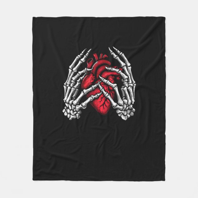 Skeleton Händer Holding Heart Halloween Costume Fleecefilt (Framsidan)