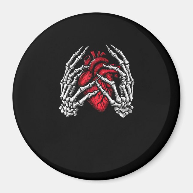 Skeleton Händer Holding Heart Halloween Costume Magnet (Framsidan)