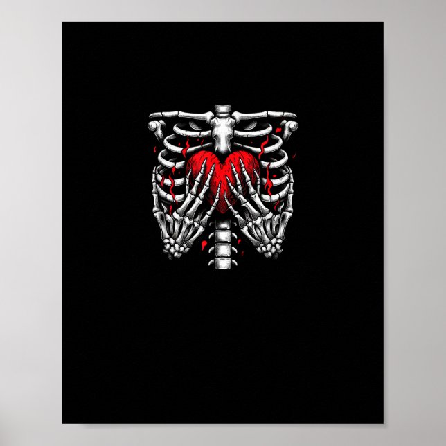 Skeleton Händer Holding Heart Halloween Costume Ro Poster (Framsidan)
