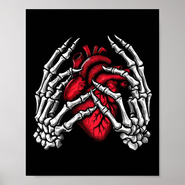 Skeleton Händer Holding Heart Halloween Costume Wo Poster (Framsidan)