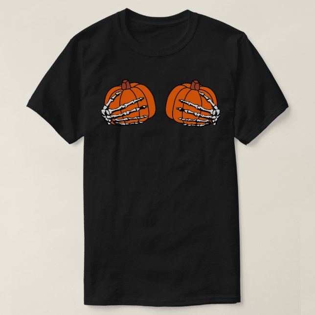 Skeleton Händer Holding Pumpkins Halloween Tee TSh (Design framsida)