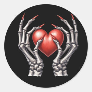 Skeleton Händer Holding Red Heart Runt Klistermärke