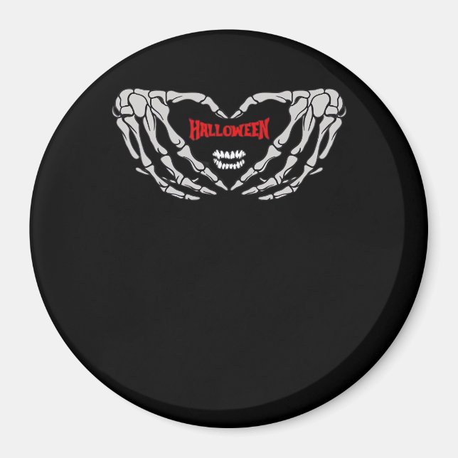 Skeleton Händer i ett hjärta. Funny Halloween Magnet (Framsidan)