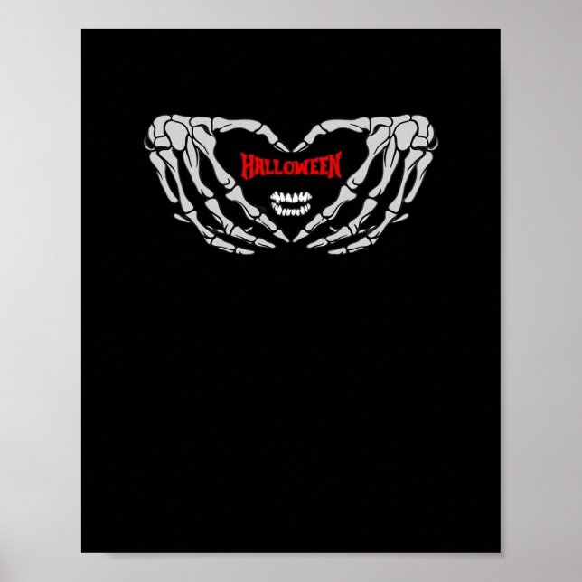 Skeleton Händer i ett hjärta. Funny Halloween Poster (Framsidan)