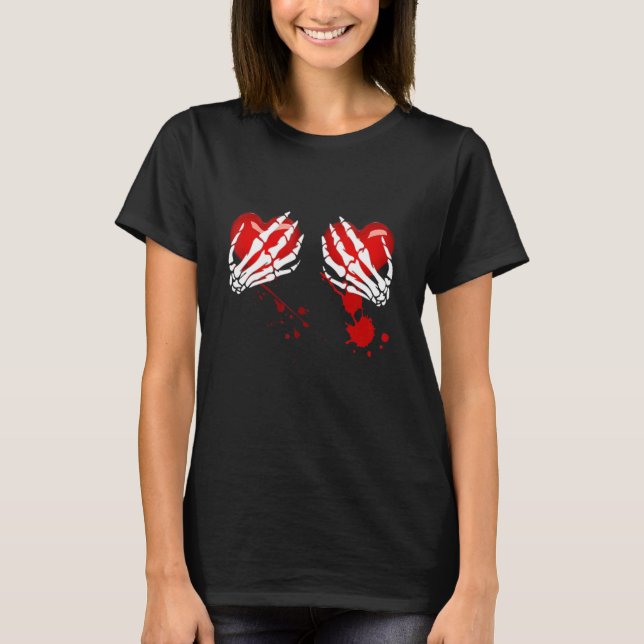 Skeleton Händer på blödande hjärta T Shirt (Framsida)