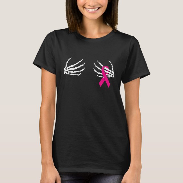 Skeleton Händer på medvetenheten om bröstcancer ho T Shirt (Framsida)