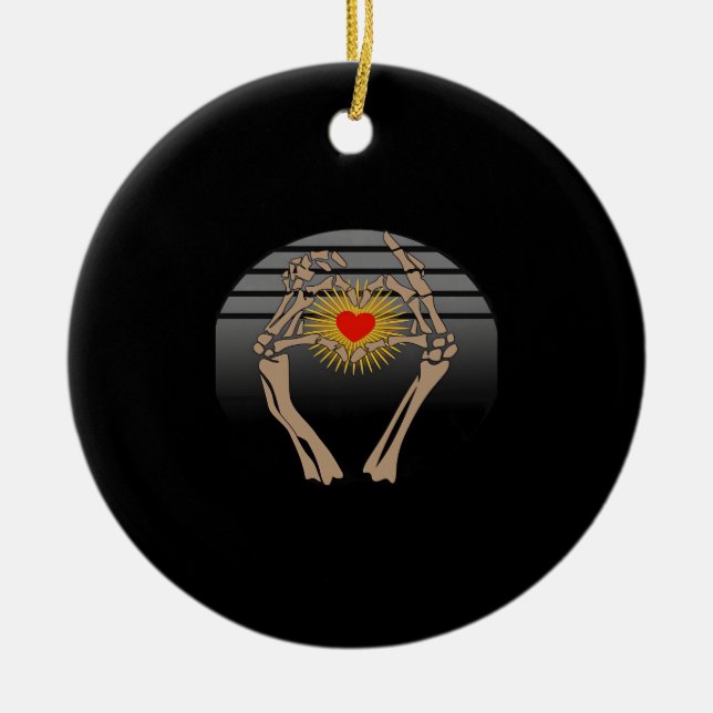 Skeleton Händer Skapar Hjärtklämning Julgransprydnad Keramik (Framsidan)