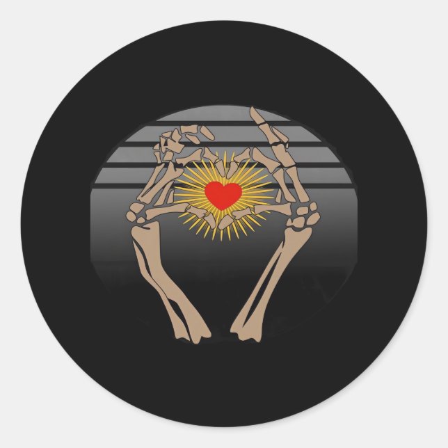 Skeleton Händer Skapar Hjärtklämning Runt Klistermärke (Framsida)