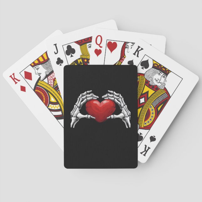 Skeleton Händer som håller ett rött hjärta klassis Casinokort (Baksidan)