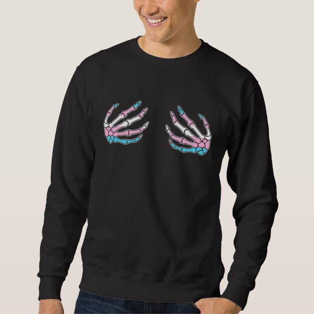 Skeleton Händer Trans Gender Pride Bones Skull Lgb Lång Ärmad Tröja (Framsida)
